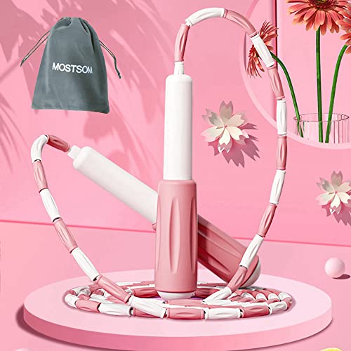 Jump Rope Soft Beaded Skipping Rope Adjustable Length Tangle Basic Jump Ropes for Fitness School Exercise Equipment for Women,Men Perfect Weight Loss 9 FT - color: Pink