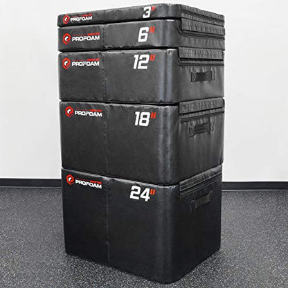 Meister PROFOAM Plyo Boxes - Foam Plyometric Jump Boxes for Pro Gyms - style: 5 BOX SET (24", 18", 12", 6", 3") - Black