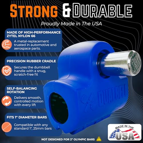 Dumbbell Converter- for 1" bars Superset Dumbbell to Barbell Adapters- hold up to 500lbs- Converts dumbbells for use on 1" diameter barbell - color: Blue Superset w/green weight collars (for standard 1" bar)