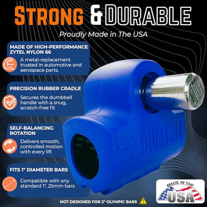 Dumbbell Converter- for 1" bars Superset Dumbbell to Barbell Adapters- hold up to 500lbs- Converts dumbbells for use on 1" diameter barbell - color: Blue Superset w/green weight collars (for standard 1" bar)