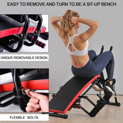 KESHWELL Ab Machine,Ab Workout Equipment For Home,Sit Up Push Up Workout Bench,Fitness Strength Training Equipment,Foldable Abdomen Exercise Machine With Resistance Bands,550lbs Capacity