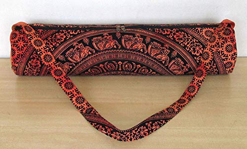 INDIAN CRAFT CASTLE ICC Yoga Mat Bag Carrier Full-Zip Exercise Yoga Mat Carry Bag for Women Men with Multi-Functional Storage Pockets and Adjustable Shoulder Strap 26X6 Inches - style: Red Elephant Flower