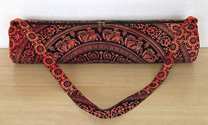 INDIAN CRAFT CASTLE ICC Yoga Mat Bag Carrier Full-Zip Exercise Yoga Mat Carry Bag for Women Men with Multi-Functional Storage Pockets and Adjustable Shoulder Strap 26X6 Inches - style: Red Elephant Flower