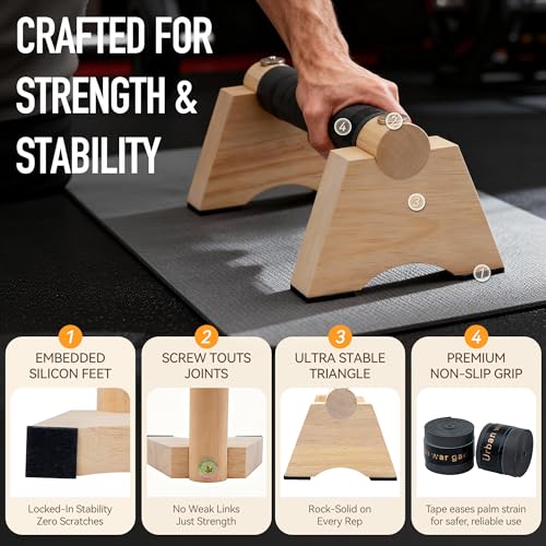 Wood Push up Bar, 2 PCS Parallettes Bars for Men Strength Training, Calisthenics Equipment for Handstand Training - size: 20CM