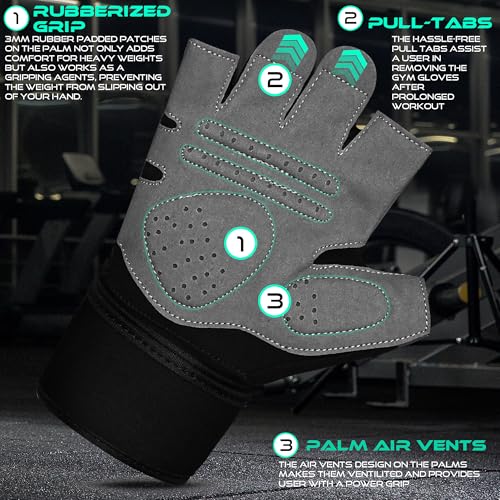 WESTWOOD FOX Gym Gloves Fitness Training Anti Slip Shock-Absorbing Weight Lifting Gloves Padded Grip Breathable Fingerless Workout Support for Men Women Cycling Exercise
