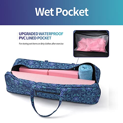 | Yoga Mat Bag | Large Yoga Mat Carrier with Wet Pocket | Yoga Gifts | Gym Tote Bag for Women - color: Blue