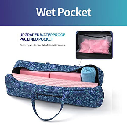 | Yoga Mat Bag | Large Yoga Mat Carrier with Wet Pocket | Yoga Gifts | Gym Tote Bag for Women - color: Blue