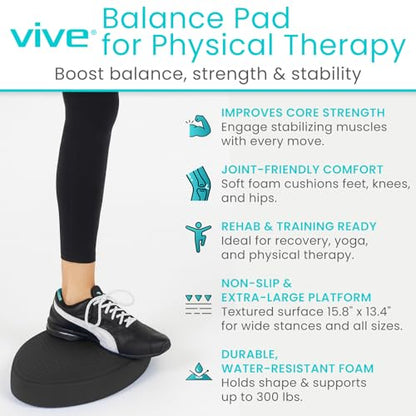 Vive Oval Balance Pad - Wobble Cushion For Physical Therapy And Rehabilitation Equipment - Soft Stability Trainer Foam For Workouts, Yoga, Core Strength And Pilates - Device For Women, Men And Kids
