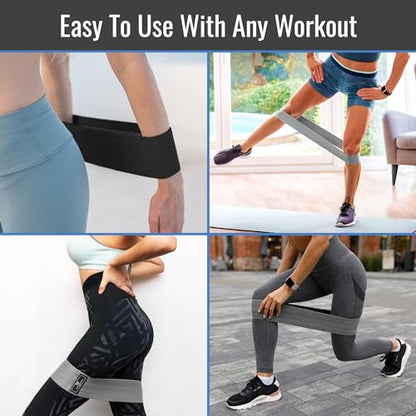 Healthsmart Fabric Resistance Bands, Targets Abs, Glutes, Quads, Calves, Hamstrings, 3 Bands with Variable Resistance Levels, Minimum 15lbs and Maxes at 70lbs, Travel Case & Exercises Included - color: Greys