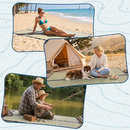 31.5" x70" Straw Beach Mat, Waterproof & Heat Insulation Straw Mat Foldable Lightweight Picnic Mat with Trim for Camping Sunbathing Floor Yoga Outdoor Activities