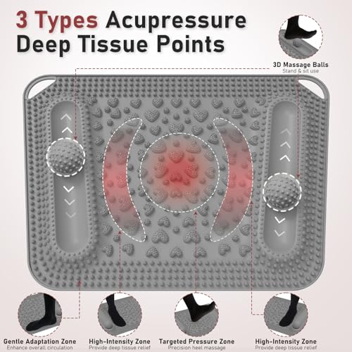 Foot Massage Mat & Foot Massage Balls, Spike Acupressure Reflexology Mat for Feet Pressure Point Stimulation, Silicone Massager Board Plantar Fasciitis Pain Stress Relief for Office Home Grey - color: 22.4x14.2" Grey
