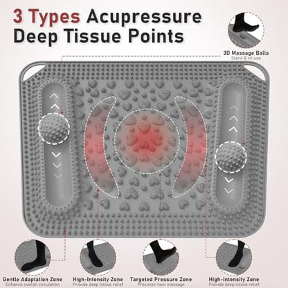 Foot Massage Mat & Foot Massage Balls, Spike Acupressure Reflexology Mat for Feet Pressure Point Stimulation, Silicone Massager Board Plantar Fasciitis Pain Stress Relief for Office Home Grey - color: 22.4x14.2" Grey