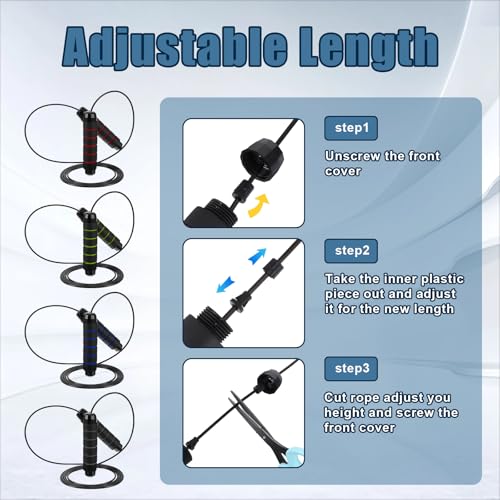 12 Pieces Jump Ropes with Ball Bearings, Adjustable Speed Jumping Rope with Foam Handles for Fitness, Exercise, Cardio Training for Men and Women, Red, Green, Black, Blue