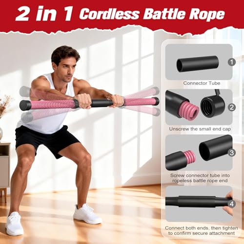 Relife Ropeless Battle Ropes, 2 in 1 Weighted Cordless Battle Ropes for Home Gym - Portable Home Gym Equipment for HIIT, Strength Building, Low-Impact Cardio for Men & Women
