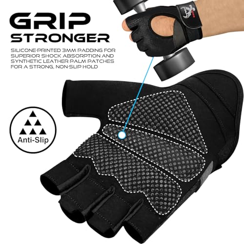BEAST RAGE Fingerless Weight Lifting Gloves with Palm Protection Padding, Breathable Lightweight Gym Gloves for Men, Women, Weightlifting, Cycling, Exercise, Training Pull Up - color: Black, size: Medium
