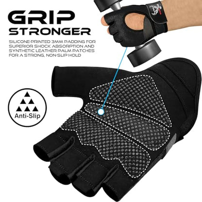 BEAST RAGE Fingerless Weight Lifting Gloves with Palm Protection Padding, Breathable Lightweight Gym Gloves for Men, Women, Weightlifting, Cycling, Exercise, Training Pull Up - color: Black, size: X-Small