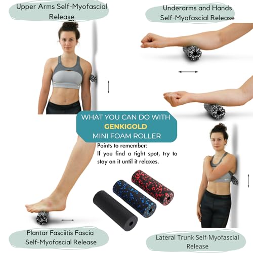 Mini Massage Foam Roller High Density - 100% Recycled Non-Toxic Material - Portable Pocket-Sized for Travel - Foot Arch,Legs & Arms Pain Target - Waterproof and Durable 15x6cm(Red)