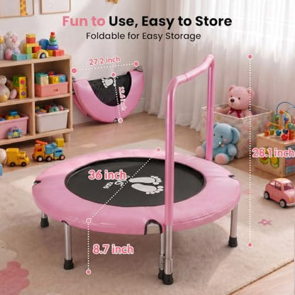 RAVS 36" Toddler Trampoline, Foldable Indoor Kids Trampoline with Handle - color: Pink