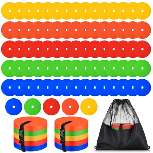 Silipull 100 Pcs 6 inch Flat Cones Spot Markers Non-Skid Floor Hole Soccer Cones Field Court Spot Markers Flat Discs Soccer Training Equipment for Football Sports Speed Agility Practice (Multicolor)