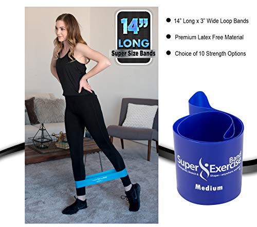 USA 14" x 3" Extra Long Latex Free Mini Loop Bands in 3, 5, 10 Pack Sets. 10 Strengths for Resistance Training, Stretching, Yoga, Toning. Plus an Exclusive iPhone App and E-Book. - color: k. Blue MEDIUM Loop Band 10 Pack