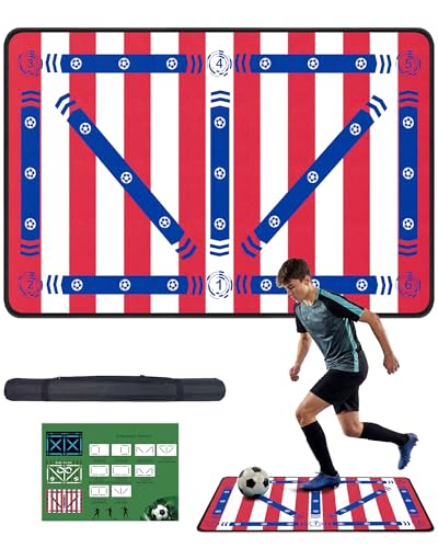 Soccer Training Mat, Soccer Training Equipment with Storage Bag, Non-Slip Silent Equipment Soccer Footwork Training Mat for All Levels with Dynamic - color: Red, size: Small 35*24