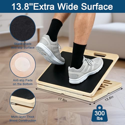 Wooden Extra Wide Slant Board with Resistance Band for Exercise