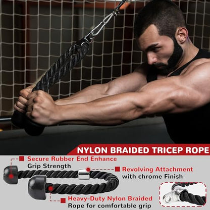 Fitvids Cable Attachment Set 800LB LoadCapacity Tricep Rope, Row Handle, StraightBar, V Bar Commercial Grade Cable MachineAccessories for Home Gym Workouts - size: 4-Piece Set-Chrome