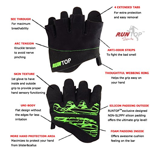 Workout Gloves Weight Lifting Grips with Silicon Padding by RUNTOP - Exercise Gloves Perfect for Women Men Cross Fitness Training WODS Weightlifting Bodybuilding Powerlifting Gym Fitness