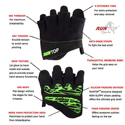 Workout Gloves Weight Lifting Grips with Silicon Padding by RUNTOP - Exercise Gloves Perfect for Women Men Cross Fitness Training WODS Weightlifting Bodybuilding Powerlifting Gym Fitness