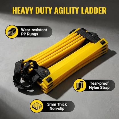 Qtopun Agility Ladder Speed Training Ladder 12 Rung 20ft with Carrying Bag, Adjustable Soccer Training Equipment for Football Basketball Drills, Fitness Workout Sports Outdoor Exercise