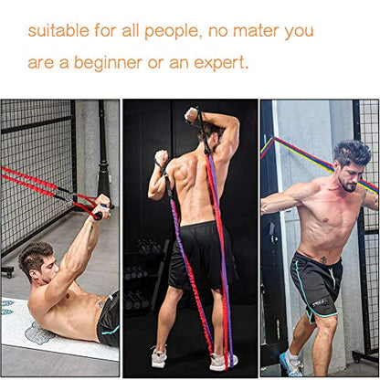 Resistance Bands Set, 15 Pack Exercise Resistance Tubes with Anti-Snap Heavy Duty Protective Nylon Sleeves,20lbs to 40lbs Resistance Tubes,Door Anchor Ankle Strap up to 150lbs