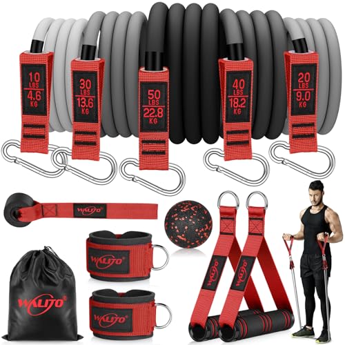 WALITO Resistance Bands Set - Exercise Bands with Handles, Door Anchor, Legs Ankle Straps, for Heavy Resistance Training, Physical Therapy, Muscle Training, Yoga, Home Workouts, Gym