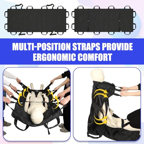 2 Pcs 72" x 27" Portable Transport Stretcher Medical with 12 Rubber Foam Handles Folding for Emergency Lightweight Patient and Animals Transport for Rescue First Aid(Black)