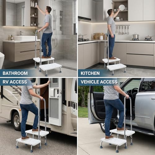Step Stool with Handle and Non-Skid Platform, Heavy Duty 2 Steps Medical Foot Stool for Adult, Seniors, Handicap Holds up to 350 lbs