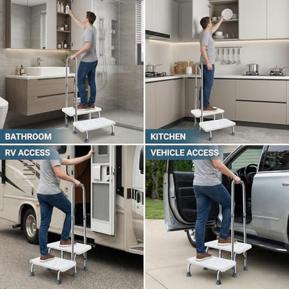 Step Stool with Handle and Non-Skid Platform, Heavy Duty 2 Steps Medical Foot Stool for Adult, Seniors, Handicap Holds up to 350 lbs