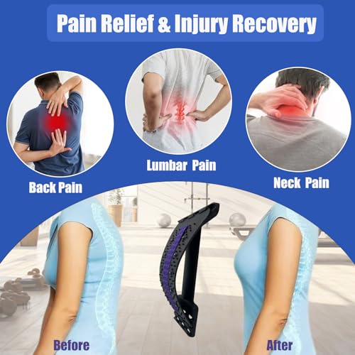 Back Stretcher, 3 Level Adjustable Lumbar Back Cracker Board, Back Pain Relief Device, Back Massage, 84 Massage Points and 10 Magnetic Points, Relief for Lumbar Area Pain, Scoliosis Aid, Spine, Herniated Disc, Lumbar Support Board, Extra NBR Pad & Silicon