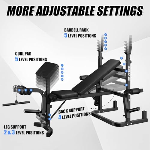 Z3 900LBS Olympic Weight Bench Set with Leg Extension, 9 in 1 Workout Press with Preacher Curl Pad and LAT Pulldown, Strength Training Bench for Home Gym - color: Black