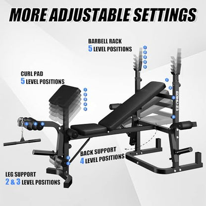 Z3 900LBS Olympic Weight Bench Set with Leg Extension, 9 in 1 Workout Press with Preacher Curl Pad and LAT Pulldown, Strength Training Bench for Home Gym - color: Black