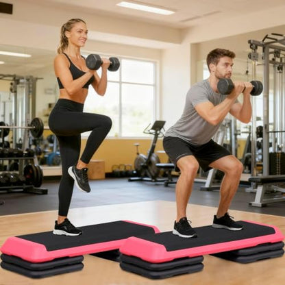 ZENY 43'' Exercise Aerobic Step Platform, Adjustable Fitness Stepper with 4 Stackable Risers, Aerobics Stepper Workout Stepper for Home Gym Cardio Strength & Training - color: Rose Pink