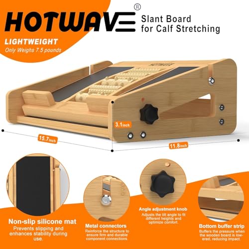 Slant Board for Calf Stretching with Foot Massage Roller, Calf Stretcher Slant Board for Exercise, Portable Adjustable Bamboo Incline Slantboard for Ankle Knees Leg Physical Therapy Equipment