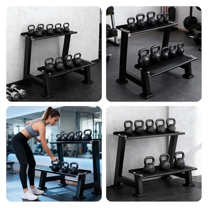 Kettlebell Storage Rack with Anti-Slip Pads, 2-Tier Weight Racks, Kettlebell Stand, Dumbbell and Kettlebell Rack for Home Gym Use
