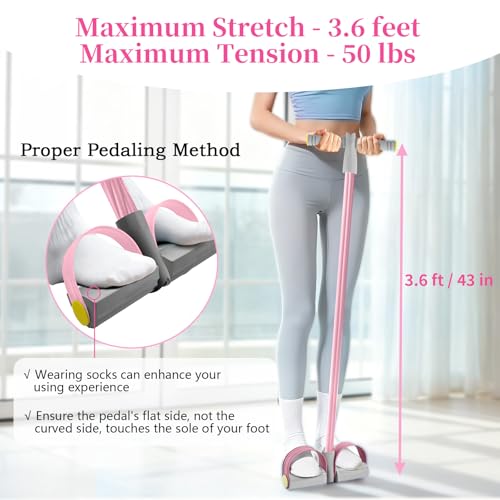Pedal Resistance Bands with Handles, Durable 6-Tubes Multifunction Pedal Resistance Band, Natural Rubber Foot Pedal Resistance Bands, Fitness Resistance Bands for Abdomen, Waist, Arm, Leg - color: Pink
