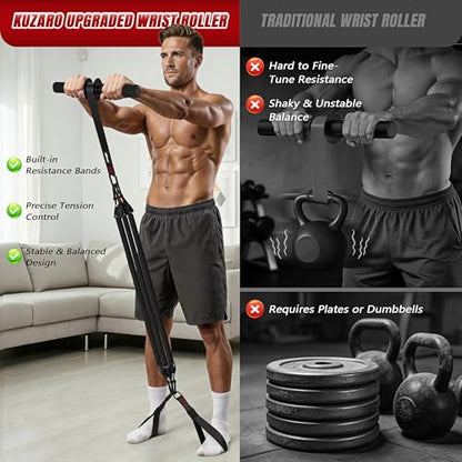 Forearm Strengthener & Wrist Roller, No Weights Needed Forearm Trainer with 3 Adjustable Resistance Bands (55/65/75 lbs), 2-in-1 Handle & Door Anchor for Arm Workout, Grip Strength & Muscle Building