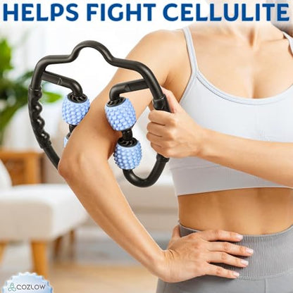 Dual Sided Muscle Roller - Cellulite Massager for Arms and Legs - Flexible Massage Tool - Effective Sculpting Massage for Thighs, Butt - color: Blue/Black