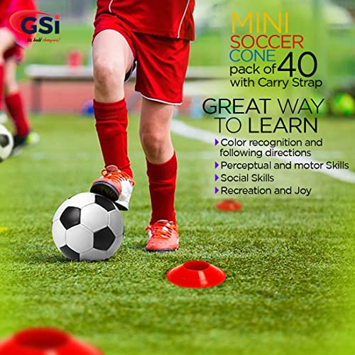GSi Sports Training Cones for Agility Drills – Soccer & Basketball Multi-Sport Field Markers, Durable Flexible Cones in Multiple Shapes & Packs (20–80 Pack) - style: Mini - 40 Pack