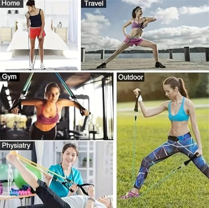 Resistance Bands Set with Handles, 5 Stackable Exercise Bands for Working Out, Home Gym Equipment with Door Anchor, Ankle Straps & Carrying Case for Strength Training, Physical Therapy & Fitness.