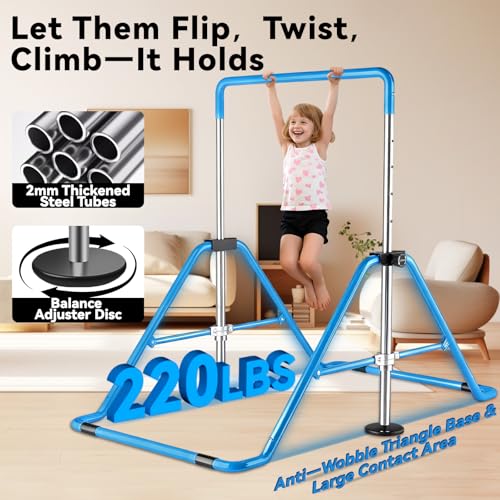 Kids Gymnastics Bar Gymnastic Equipment for Home Adjustable Height Gymnastic Training Bar Gymnastic Stuff for 3-7 Years Old Girls - color: Upgraded - Light Blue
