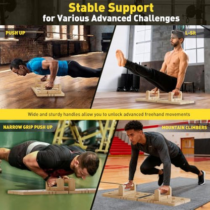 Wooden Push Up Board 30 in 1 Foldable with Resistance Bands - Thickened Pine Wood Multi-Push Up Board for Men & Women, Portable Gym/Home Workout Gear for Chest, Shoulders, Arms & Back