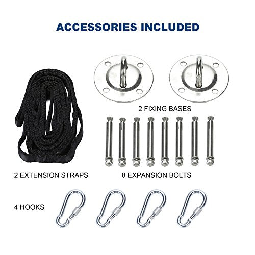 ZELUS Aerial Yoga Swing Sling Strong Yoga Hammock Kit Set Trapeze Inversion Equipment Include 2 Extensions Straps and Ceiling Mounting Kit - color: Black
