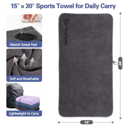 Gym Towels for Men and Women, 3 Pack 15 x 30 Inch Microfiber Workout Towels, 400 GSM Quick Dry Sweat Towels with Center Hanging Loop, Soft Absorbent Sports Towels for Yoga, Running, Swimming